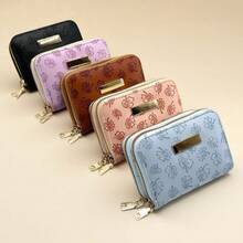 New Fashion Embossed Metal Multi-Card Holder Wallet Large Capacity Coin Purse Clutch For Women Card Wallet Mini Wallet Small Wallet Purses For Woman Wallet For Ladies - Mauve Purple - View 2