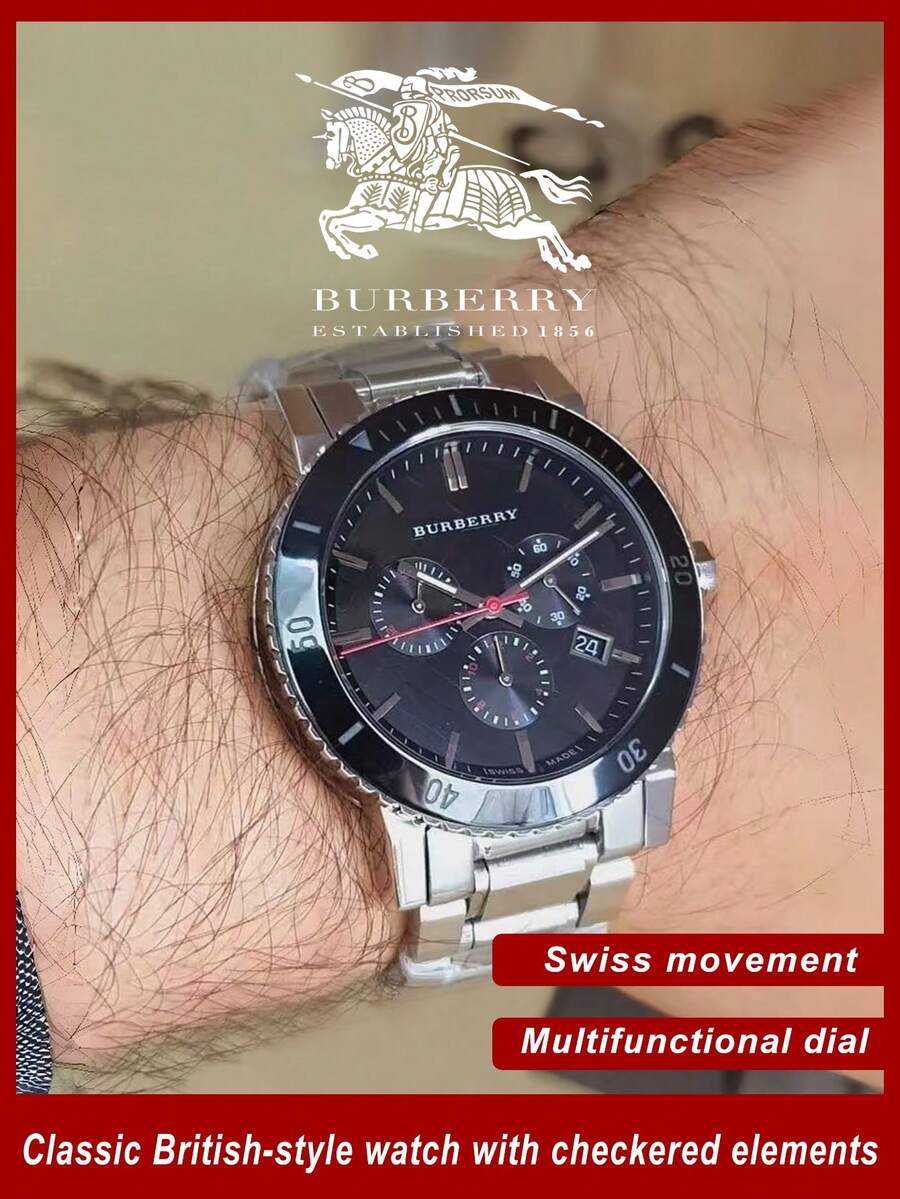 Burberry Black Dial Silver Steel Strap Watch for Men - 黑色 - 查看 1