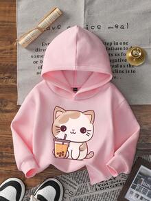 3件套女婴休闲印花连帽卫衣，秋冬季 - 可爱的连帽衫为每个孩子带来欢乐！趣味十足、色彩缤纷的连帽衫激发想象力，印有河马、猫咪和冰淇淋图案，是幸运宝宝的理想之选。