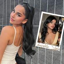 Clip In Hair Extensions 20 Inches V-Shaped Hair Extension One Piece Wavy Clip In Hair Extensions Synthetic Hair Extension For Women (1B),NaturalBlack - NaturalBlack - View 5