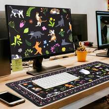 Cute Cats Desk Mat For Keyboard And Mouse,Boho Floral XXL Large Mouse Pad,Non-Slip Rubber Base Keyboard Pad Waterproof Desktop Mat For Laptop Computer Work Game Home Office-Black - 65*35*0.2 - View 2