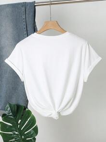 Regular Women Plus Size Plain Round Neck Short Sleeve Casual T-Shirt - White - View 2