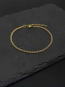 Ein Stück minimalistische goldene Edelstahl Gliederkette Armband für Männer, klassischer und vielseitiger Sportstil - Gold - Übersicht 6