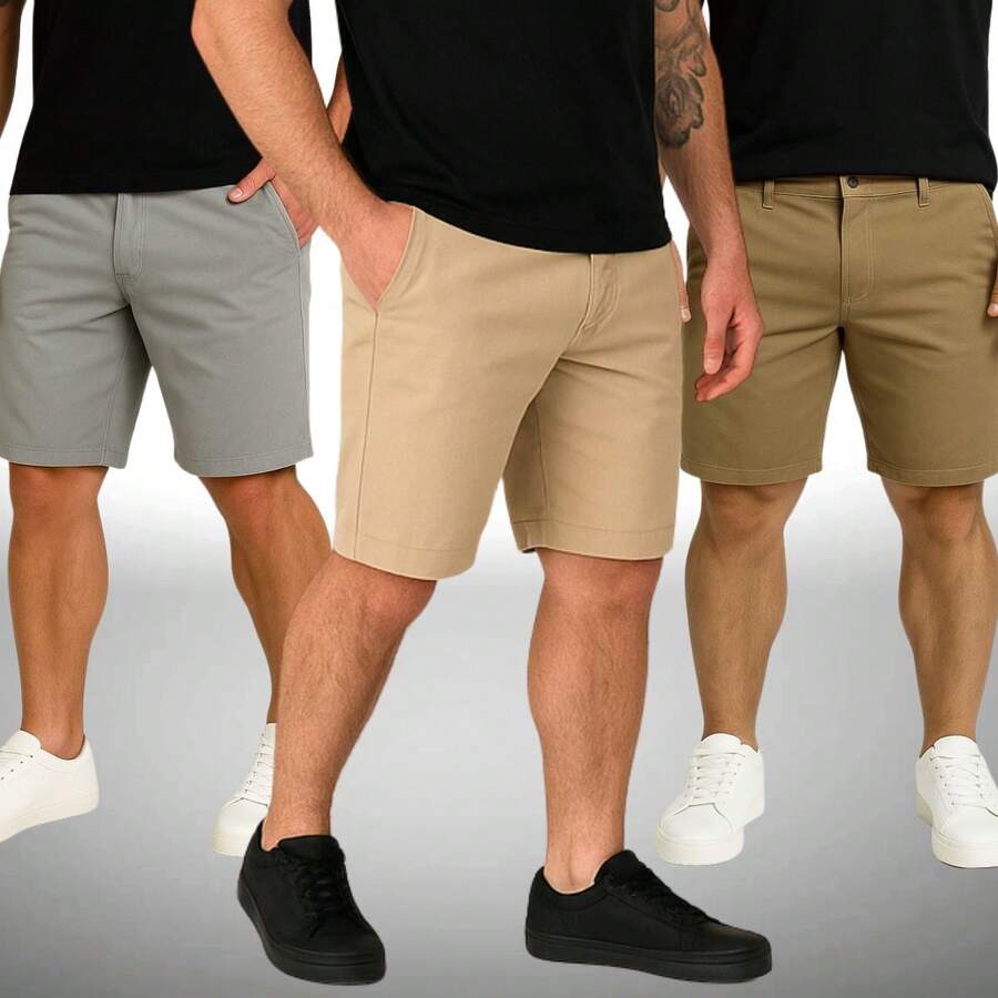 Set Of 3 Men's Twill Bermuda Shorts, Sizes 36 To 46 - 灰米色卡其色 - 查看 1