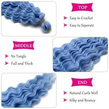 Light Blue Boho Hair For Braiding Deep Ocean Wave Crochet Hair Curly Ocean Wave Wavy Braiding Hair For  16 Inch Bohemian Soft Curls For Boho Braids Extensions,LightBlueBohoHair - 淺藍色波西米亞風髮 - 查看 4