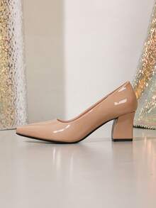 High-End Style High Heels, Elegant Sexy Lightweight Pointed Toe With Chunky Heels, Guiding Track Cushion Heel Fully Matched For Outdoor Office Formal Wear - Màu be - Xem 6