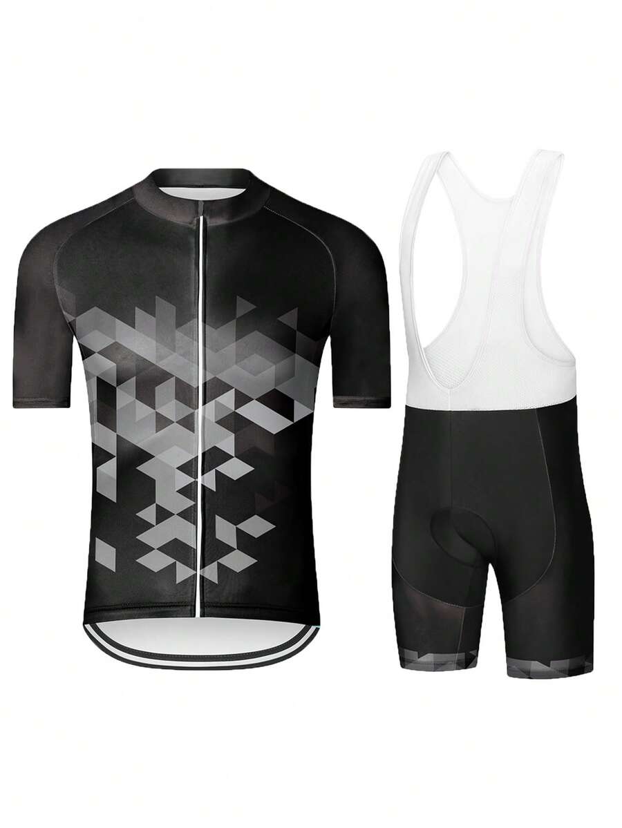 Men's Short Sleeve Cycling Sweatshirt And Bib Shorts Set
