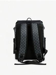 1pc Men Fashion Backpack, Casual Daypack With Printing, Large Capacity Travel Laptop Rucksack, Hiking Backpack With Zipper, PVC Black Bag, Gift For Men, Men's Accessories - màu đen - Xem 5