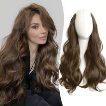 1 pieza de extensiones para uso diario, extensiones con clip en forma de V para mujeres, extensiones de cabello suaves y gruesas de color marrón, extensiones de cabello ondulado con clip con 5 clips, extensiones de cabello sintético de 20 pulgadas, color marrón claro - Marrón claro - Ver 1