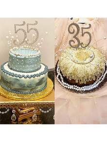 1个饰有白色珍珠的金色蛋糕皇冠 - 一款优雅的蛋糕装饰，适合生日、婚礼、新娘送礼会、周年纪念派对和其他特殊场合及节日活动 - 彩色 - 查看 6