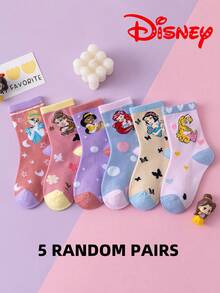 Disney 10/5 Pairs Princess Series Socks, Cute Princess , Mermaid Princess Mid-Calf Socks For Girls, Korean Cartoon Breathable Winter Socks For Boys And Toddlers - Multicolor - View 18