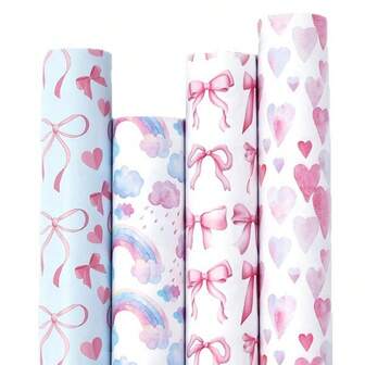 1 Roll,Pink Bow Wrapping Paper - 17 "X 118" Rainbow Ink Style Birthday Gift Paper Large Roll Paper, Gradient Color Bowknot Rainbow For Birthday, Wedding, Baby Shower, Valentine's Day, Decor Gifts