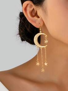 1 Paar Boho-Stil Vintage elegante Stern & Mond Quasten Ohrringe lang für Frauen, geeignet für Ramadan, Partys, Bankette und den täglichen Gebrauch - Goldgelb - Übersicht 1