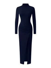 EARO 女式性感高开叉紧身连衣裙，美式时尚休闲日常松紧腰修身 A 字裙