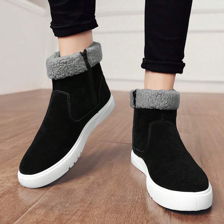 1 par de botas de nieve negras para hombres, zapatos de invierno cálidos, botas de moda para otoño/invierno - Negro - Ver 1