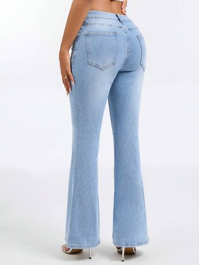 Wanduyini 女士喇叭裤，中低腰修身复古水洗靴型牛仔裤