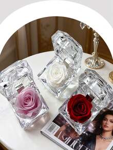 1支亚克力永生玫瑰浪漫礼物，透明玫瑰戒指盒，求婚戒指盒，珠宝收纳盒，情人节礼物，化妆间装饰，房间装饰 - 彩色 - 查看 6