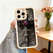 Cubierta de telefono con borde negro diseño de espada medieval con piedra roja y clavos para uso diario y estilo oscuro - Burdeos - Ver 4