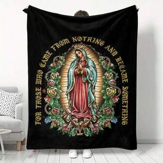 1pc Soft & Comfortable Virgin Mary Artistic Style Flannel Blanket, Suitable For All Occasions As Cozy Throw Blanket For Bedroom, Living Room, Office And Car, Perfect Birthday And Holiday Gift For Men, Women, Youth And Children