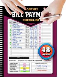 Monthly Bill Payment Checklist: Hard Cover Bill Tracker Notebook (8"X10"), 4-Year Planner With 960 Records - Plum - View 7