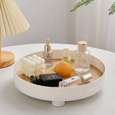 1 Bandeja decorativa redonda blanca pequeña para almacenamiento, bandeja para vestir, joyería, cosméticos, dispositivo de almacenamiento, bandeja de almacenamiento de aromaterapia, bandeja decorativa de almacenamiento de cosméticos y perfumes para escritorio