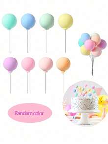 8/16pcs Mini Balloon Cake Decoration Macaron Cake Decoration Birthday Party Dessert Pack Rotating Insert Card Round Coconut Ball Cupcake Decoration Suitable For Birthday Party Wedding Cake Decoration (Random Color) - Multicolor - View 8