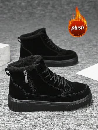 Women's Zip-Up Snow Boots, Latest 2025 Autumn/Winter High-Top Sneakers, Thermal Lined Thick Warm Fur Boots, Side Zipper Closure, & Fashionable Mid-Calf Boots, Flat Round Toe, Non-Slip & Waterproof Leather, Outdoor High-Top Sneakers, Cold-Resistant & Anti-Freeze, Suitable For Couples, Holiday Outings, Parties, Shoes