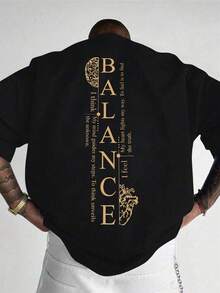 Plus Size Men's Letter Print Round Neck Short Sleeve Casual T-Shirt - Black - View 1