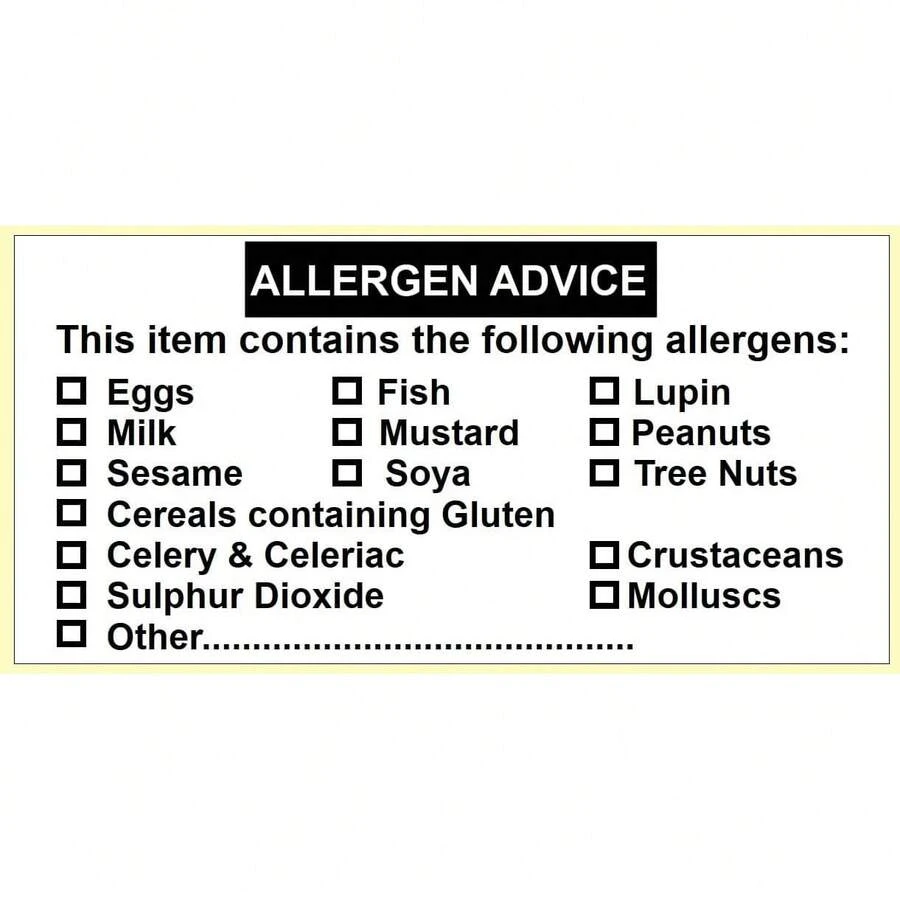200 Allergen Warning Labels.Allergy Stickers.Food Allergen Stickers 50 X 25mm.Allergy Labels - 1 - View 1