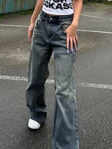 Distressed Vintage Loose Straight-Leg Boyfriend Jeans For Women - Navy Blue - View 5