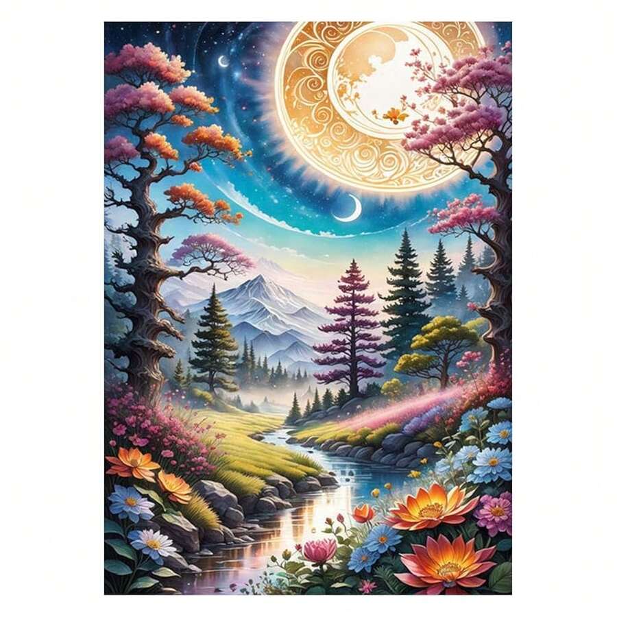 [Free Shipping]OFRKE Moon Landscape Diamond Kits For Adults & Beginners, DIY 5D Pink Gem Art For Gift Home Wall Decor, 12x16inch,A-Moonpink - A-moonpink - 查看 1