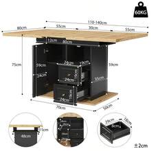 Extendable Dining Table, 110 X 80 X 75 Cm. Suitable For Dining Rooms, Kitchens Or Patios. Extendable Wooden Dining Table With A Length Of Up To 140 Cm. Seats Up To Six People. Tabletop With H - Black - View 6
