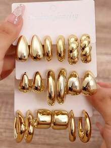 9 Paar minimalistischer goldener CCB Harz Modeschmuck Ohrringe Set, geeignet für den täglichen Gebrauch - Gold - Übersicht 3
