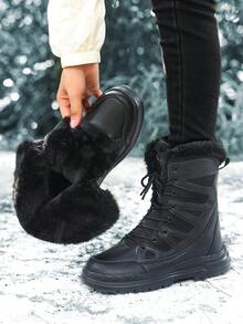 女士雪地靴 - 保暖内衬 - 时尚休闲 - 适合冬季日常穿着，带毛绒内衬 - 黑色 - 查看 2