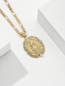 1 件欧式 14K 镀金铜镶嵌 CZ 圣母玛利亚吊坠项链，适合送给母亲、情人、女朋友、朋友作为礼物、日常和节日佩戴、祈祷 - 金黃色 - 查看 8