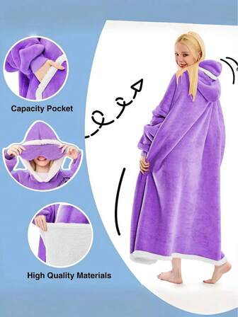 Ultra Soft Sherpa Reversible Wearable Hoodie Blanket - Oversized Hooded Blanket Sweatshirt With Pockets, Warm Long Sleeve Blanket Robe For Couples, Oversized Comfy Sherpa Throw Blanket, Machine Washable