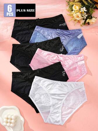 6条装女士性感蕾丝内裤高腰加大码女士三角裤