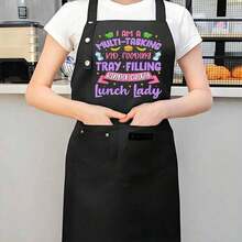 1 Piece Fun Chef Apron - High-Quality Kitchen Apron With Funny Texts Like 'I Am A Multitasking Food Truck Filler Lady' - Black With Pink Font - Heavy-Duty Polyester Apron Suitable Home Cooking, Professional Chefs, And Canteen Staff - Unisex Easy-Clean Work Apron, Food Preparation Gear, Bold Letter Design, Durable Fabric, Suitable Baking Enthusiasts - AZX0001 - View 9