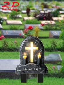 2D平面，1件装，烛台十字架纪念花园灯，花园装饰地插灯（8英寸x5英寸），墓地草坪和花坛纪念装饰，表达缅怀之情，适用于复活节和阵亡将士纪念日，2D平面印刷，亚克力装饰花园灯，地插式，纪念品，哀悼，精美纪念牌匾，耐候耐腐蚀，适合全年户外纪念装饰 - 彩色 - 查看 6