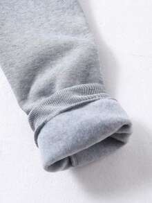 Teens' Black Fashionable Versatile Bear Print Warm Sweatshirt Sweatshirt, Fleece Lined, With Hood, Gift For Teenage Boys, Autumn/Winter