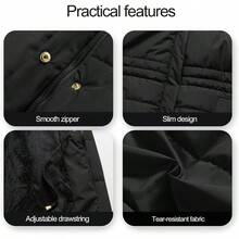 Abrigos clidos de invierno para mujer Chaqueta acolchada Parka de nieve impermeable con cordn largo y capucha con ribete de piel sinttica extrable - Negro + XL - Ver 7