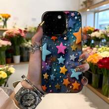 Cubierta de telefono con estrellas 3D multicolor azul oscuro con estrellas en relieve y detalles brillantes para iPhone estilo espacial elegante para uso diario y eventos especiales Aplicable a los teléfonos de la serie Apple y Galaxy - Negro - Ver 2