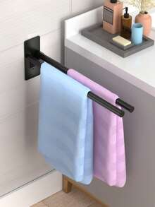 1pc Foldable Double Bar Towel Rack, Bathroom Towel Holder, Wall Mounted Towel Rack, Bathroom Storage Rack, No Drill Towel Organizer Rack, Bathroom Accessories - Multicolor - View 4