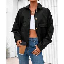 - chamarra de piel sinttica para mujer, ropa de otoo e invierno 2025, de manga larga, con botones, de gran tamao, para motocicleta - negro - + M - Ver 8