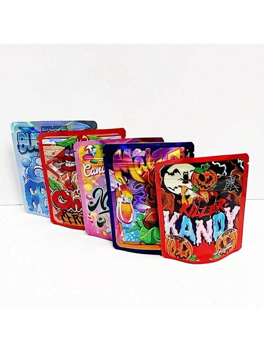 100pcs 3D Holographic Foil Mylar Bags - Leak-Proof Reusable Zipper Pouches With Vibrant Radiant Design, 3.5g Durable Plastic For Gift Packaging, Storage & Organizing (Assorted Patterns), Vibrant Organizing Pouches | Colorful Packaging | Reflective Qua - 3.94*5+1 Inches - View 1