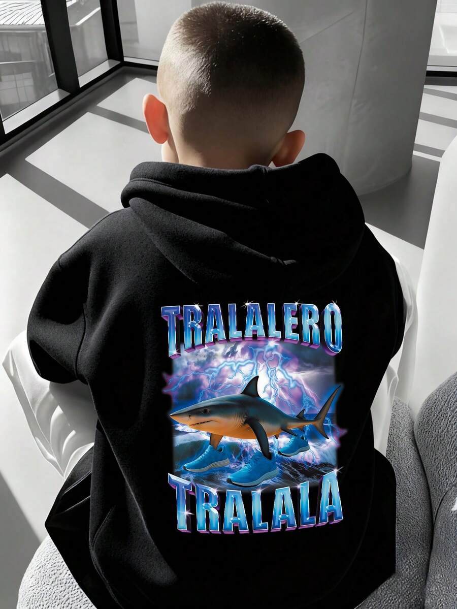 Tween Boy Cartoon Pattern Warm Sweatshirt - Black - View 1