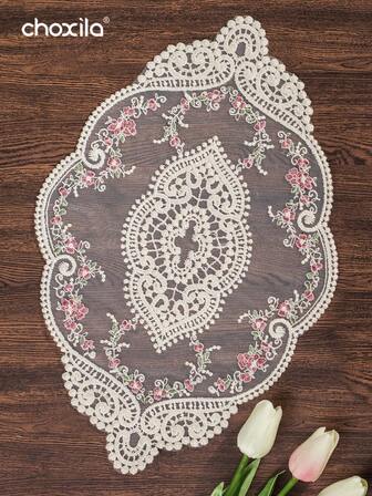 choxila 1pc Floral Embroidered Place Mat, Coffee Mat, Coasters, Coffee Pad, Home Decor Vintage Table Placemat, Mesh Placemat Table Decorative Mat With Semi-Transparent Printed Pattern Cabinet Decoration Tool Vase Mat Retro Style Mat