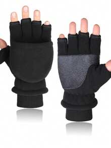 Autumn/Winter Fingerless Gloves, Double-Layer Thickened Sherpa Lining, Windproof Flip-Top Warm Gloves Winter Gear - Multicolor - View 3