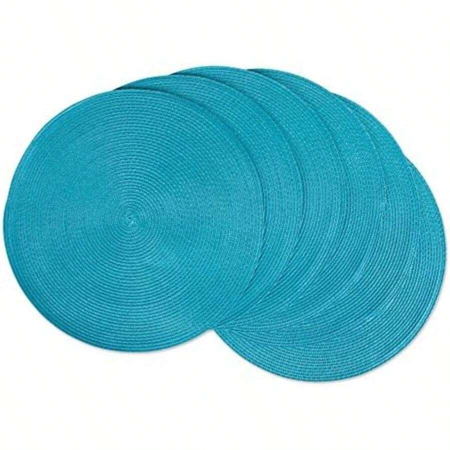 DII camz37626 Redondo Tela Mantel Individual, Dorado champaña, 1, 4(Turquesa) - Multicolor - Ver 1