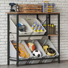 HaluPeit Beverage Crate Rack With Shelf, Freestanding Crate Stand For 6 Crates, Shelf, Beverage Crates, Beverage Rack, Water Crate Rack, Beer Crate Rack, 40 X 110 X 111.5 Cm, Brown-Black - Rust Brown - View 3